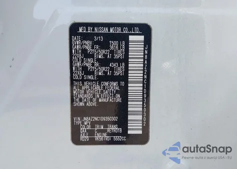 2013 Infiniti Qx56 z USA, uszkodzony, nr VIN JN8AZ2NC1D9350302